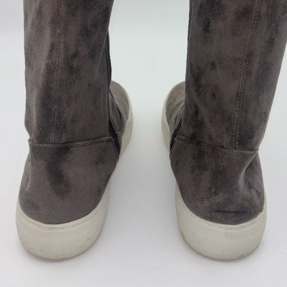 J SLIDES Grey Sneaker Boot Over the Knee Boot Shoe Faux Suede‎ Tall Platform 7.5